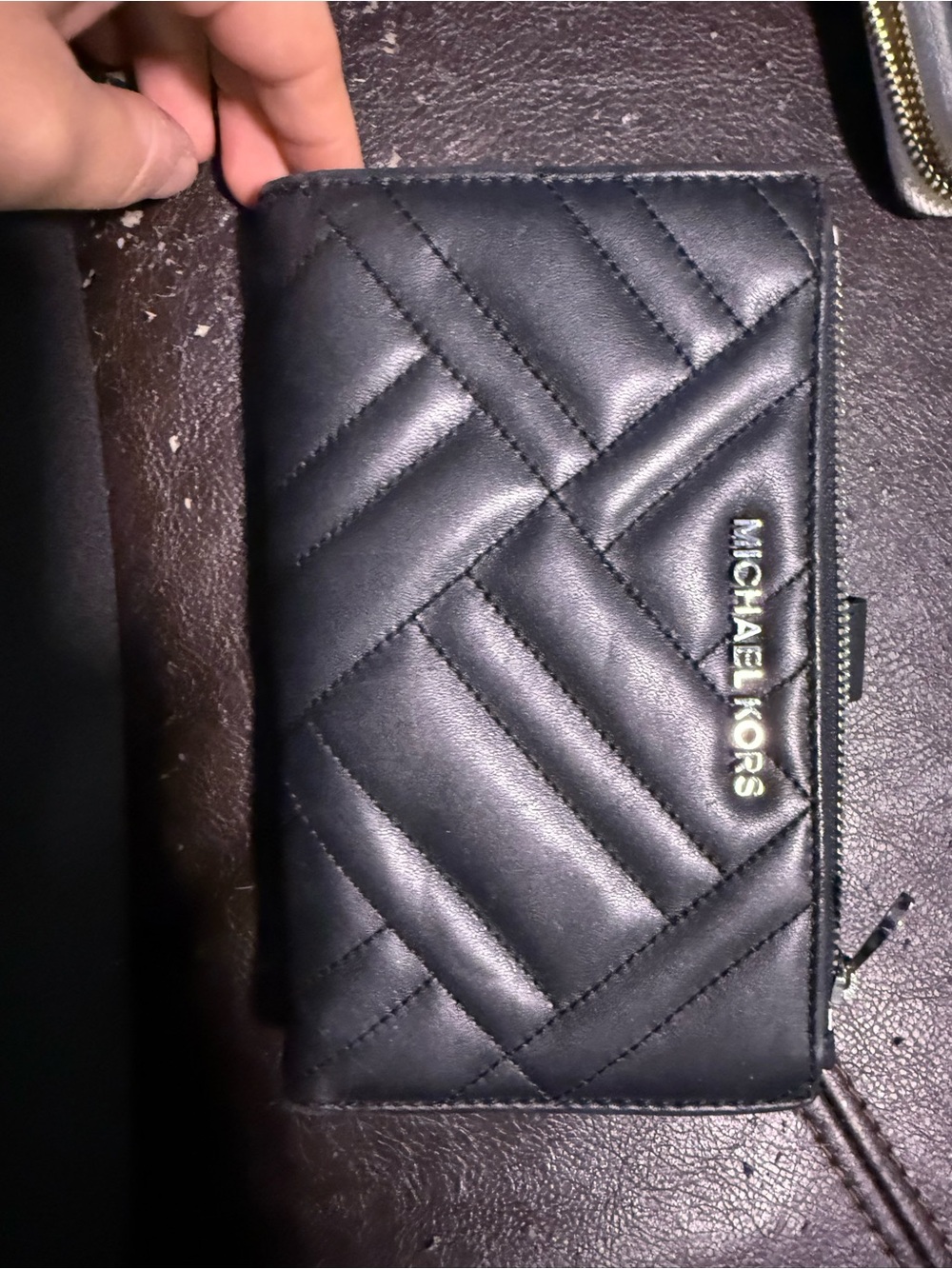 Michael Kors Black Quilted Leather Zip Card Wallet